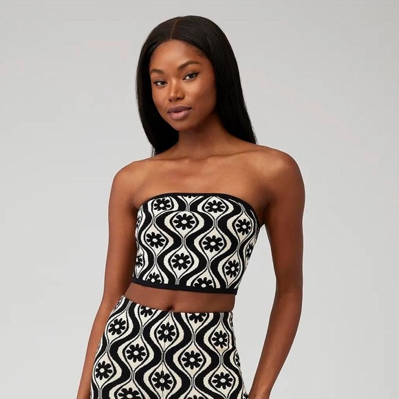 NWT Finders Keepers Quinn Bandeau Crop Top Retro Floral Black White Woman Large - Picture 1 of 9